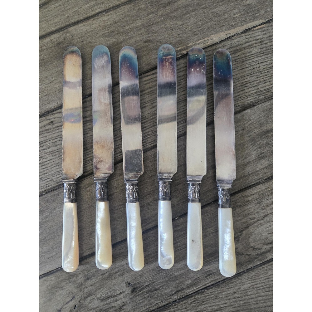 Antique J. Russell & Co. Butter Knives Set of 6 Mother of Pearl 1834 Spreaders - Picture 8 of 10